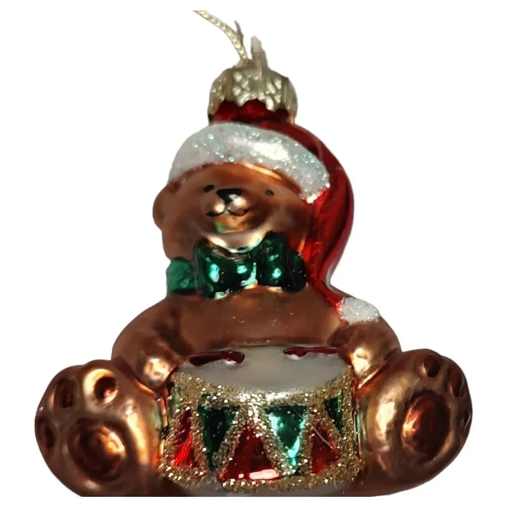 Santa Teddy Bear Drummer Ornament Hand Blown Glass Thomas Pacconi Classics 2002